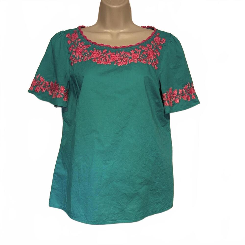 Talbots Embroidered Short Sleeve Lightweight Cotton Top | Size Small